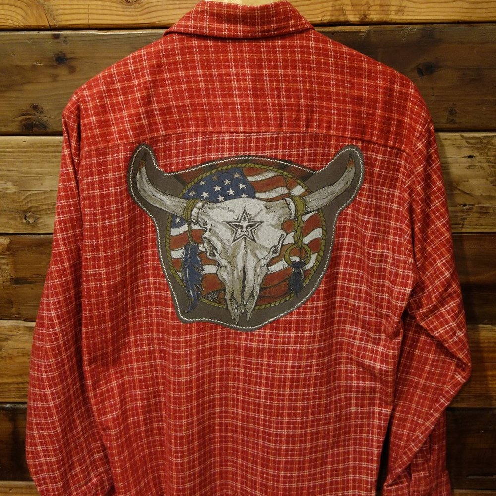 One-of-a-Kind Vintage Haband Custom Flannel w/ Cow Skull (Unisex - Men's M) - Picture 1 of 6